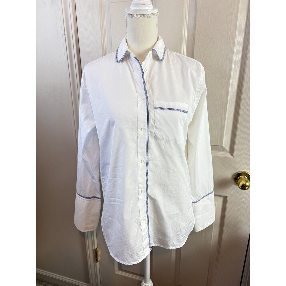 Thomas Mason J Crew Womens Button Down Top White and Blue Pinstripe Size 0 - 543